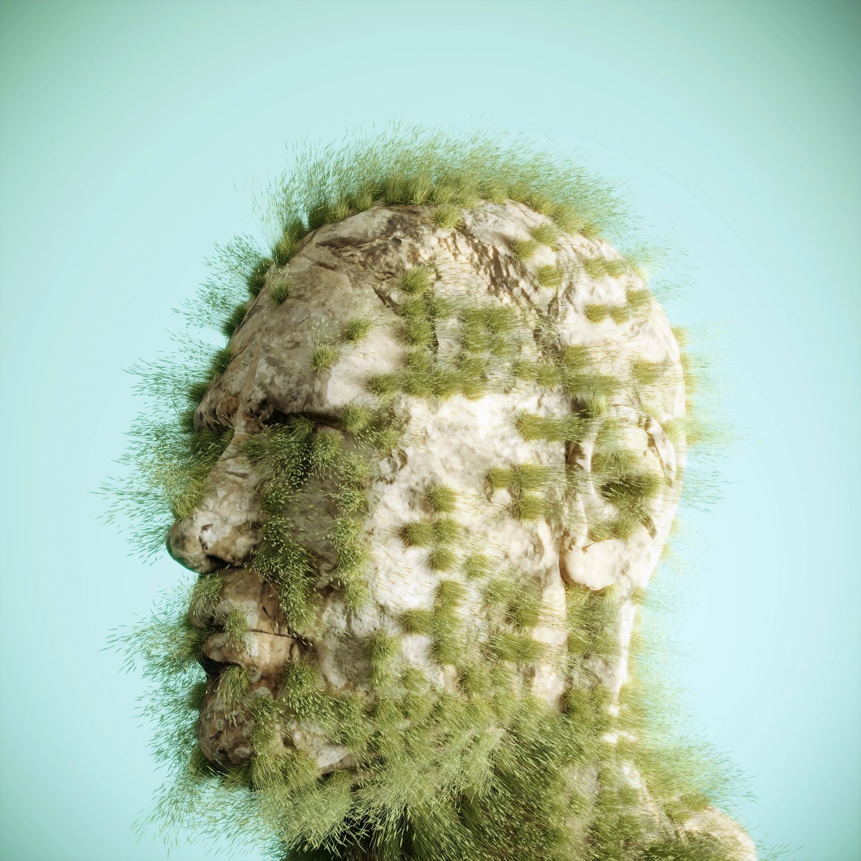 Stone sculpture with moss